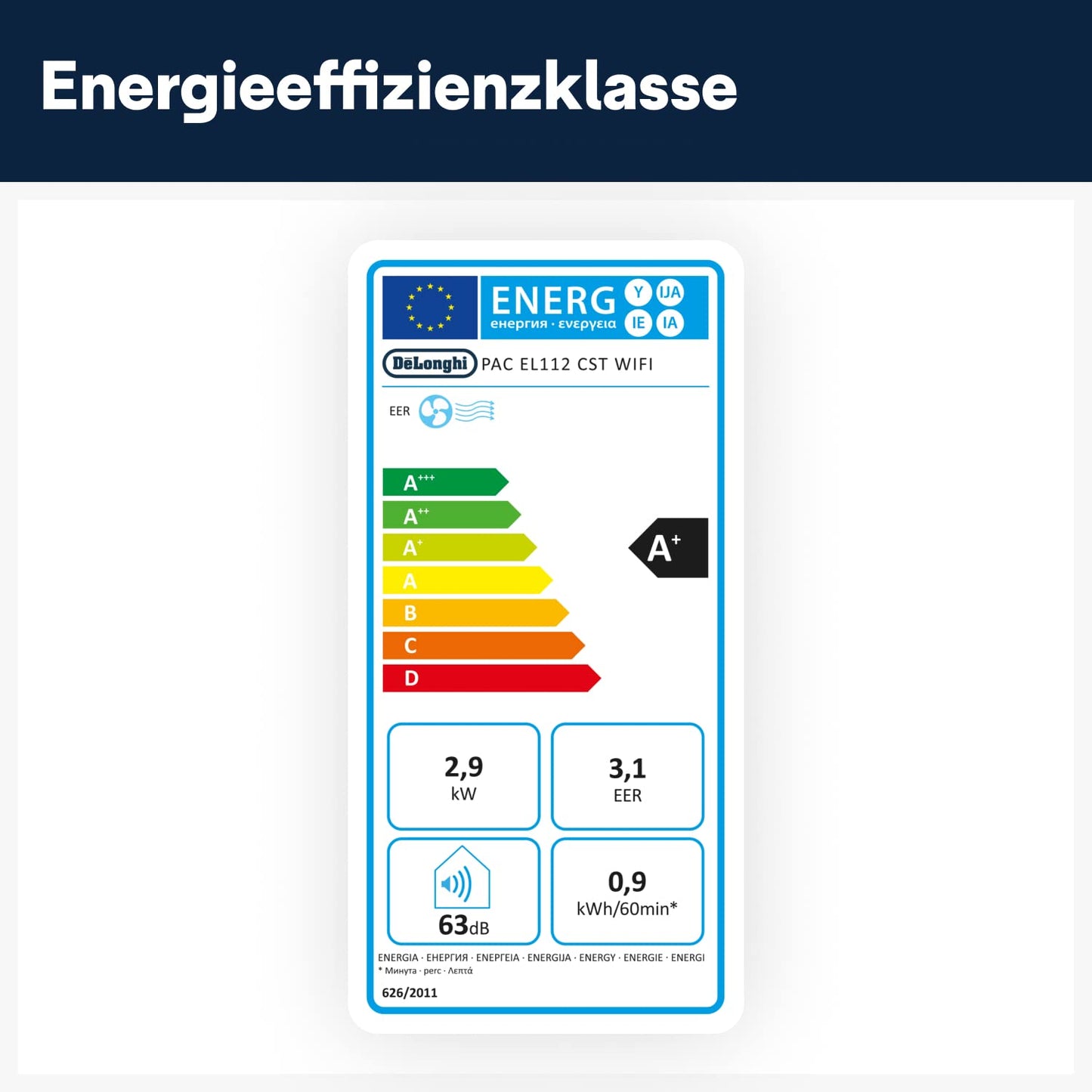 De'Longhi Pinguino PAC EL112 CST WiFi, Mobile Klimaanlage mit MyEcoRealFeel-Technologie für Räume bis zu 110 m³,11.000 BTU/h