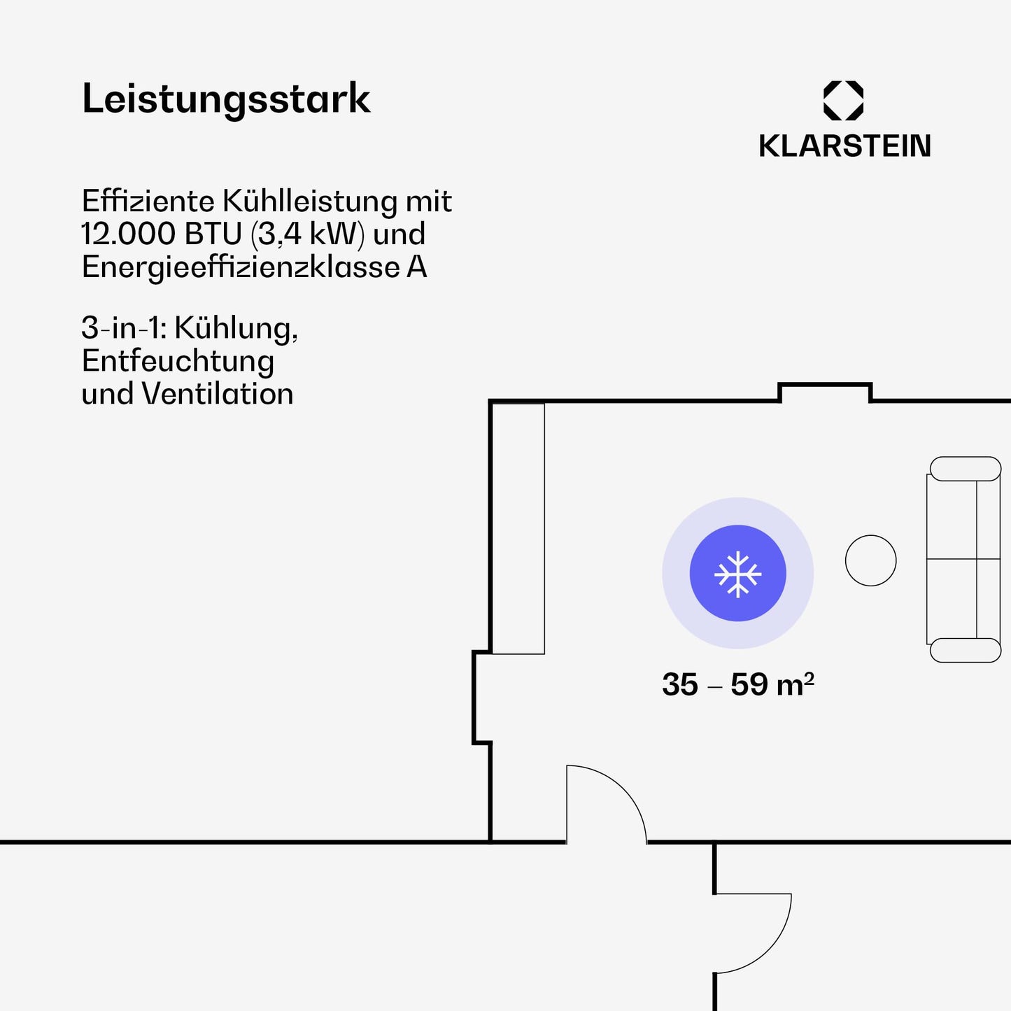 Klarstein Kraftwerk Smart 12K Mobiles Klimagerät – 12000 BTU, 35-59 m², App & Alexa Steuerung