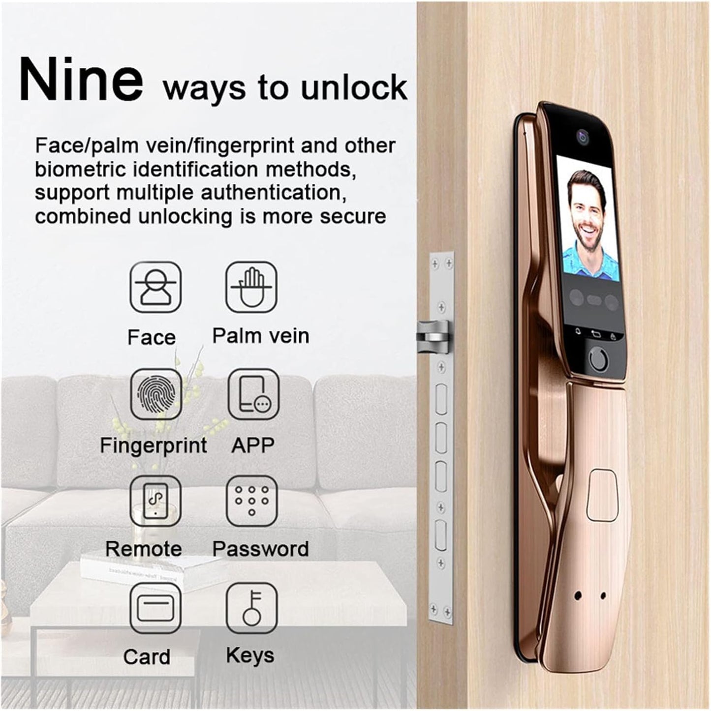 Tuya APP Fernbedienung Sprachsprechanlage 3D Gesichtserkennung Smart Türschloss mit Kamera Palmprint Passwort Smart Lock (Farbe: 30240 Zwei Batterien, Größe: 1 Stück)