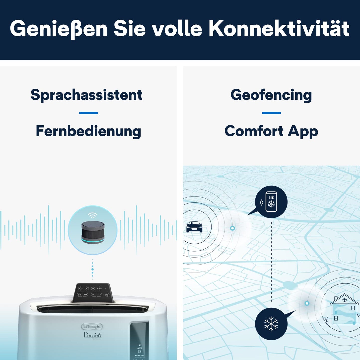 De'Longhi Pinguino PAC EL112 CST WiFi, Mobile Klimaanlage mit MyEcoRealFeel-Technologie für Räume bis zu 110 m³,11.000 BTU/h
