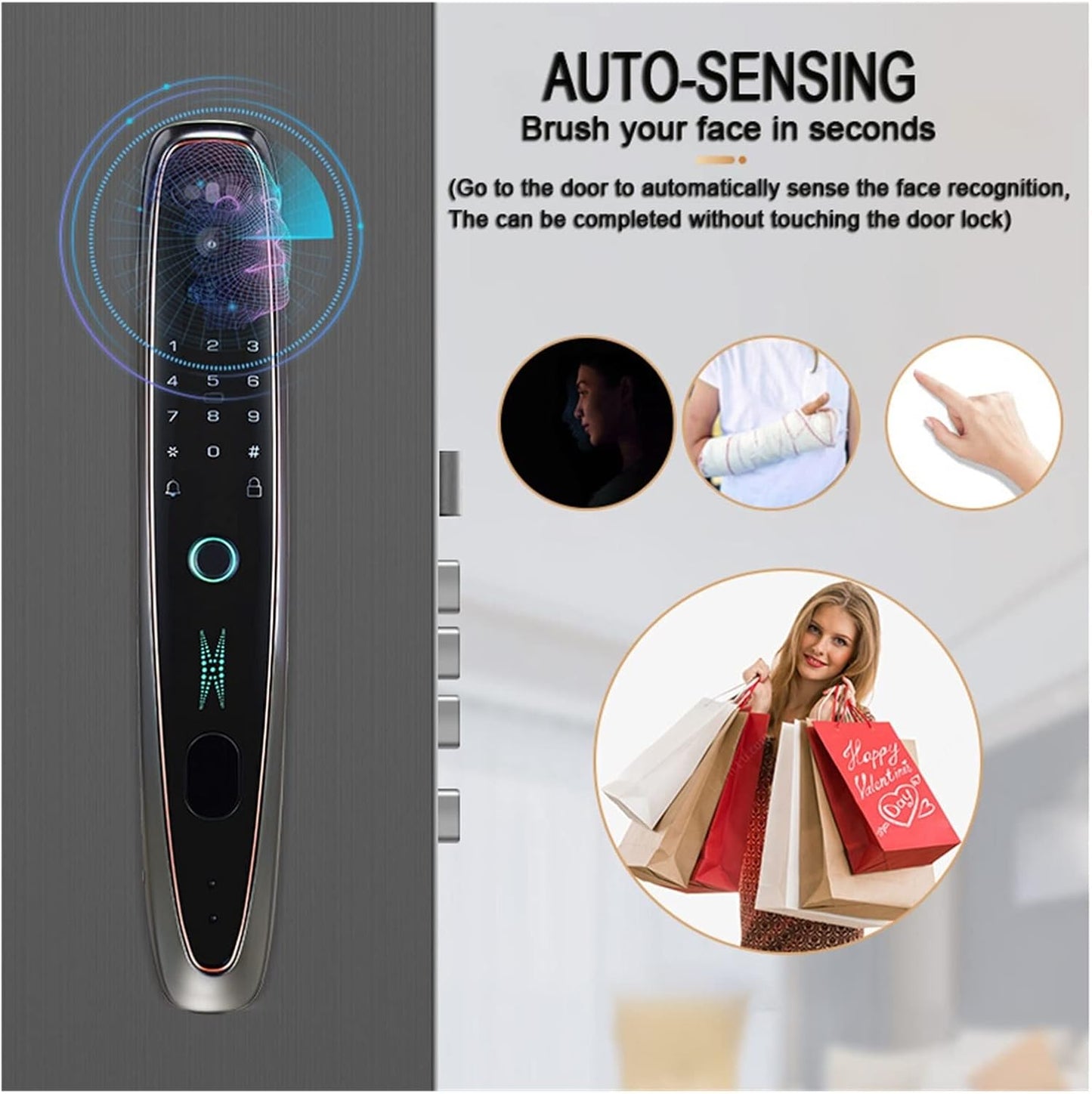 Tuya Smart 3D Face Door Lock Security Face Camera Monitor Intelligent Fingerprint Password Biometric Electronic Key Unlocking Smart Lock (GOLD-30-240-6068) Progress Octopus Foot