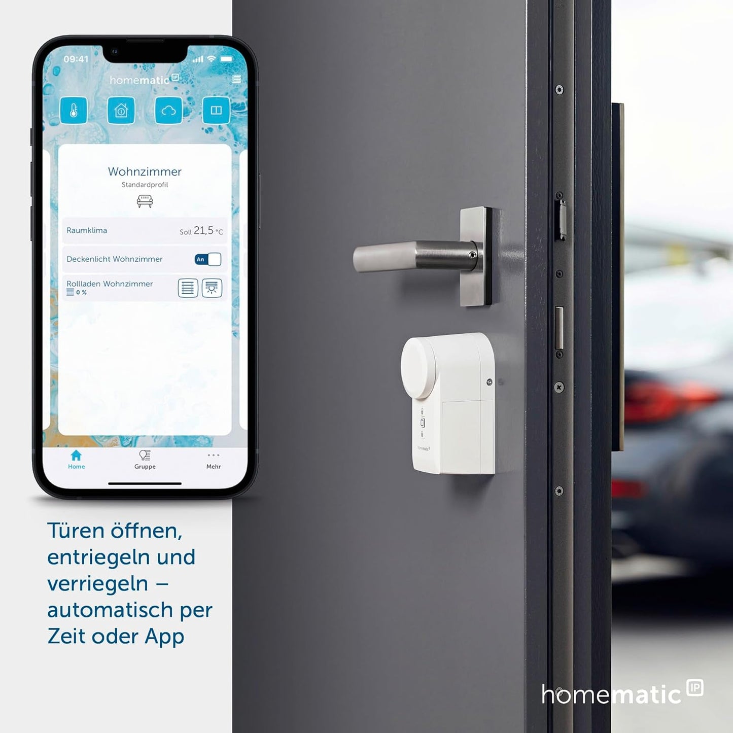 Homematic IP Starter Set Mini Zutritt, Smart Home, elektronisches Türschloss, Smart Lock, steuerbar per App, Alexa & Google Assistant + Homematic IP Keypad, Haustür öffnen und Schließen mit Zahlencode