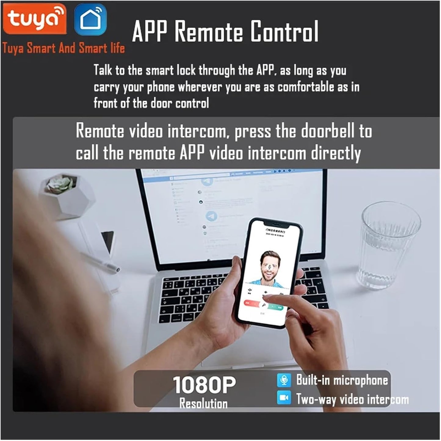 Tuya APP Fernbedienung Sprachsprechanlage 3D Gesichtserkennung Smart Türschloss mit Kamera Palmprint Passwort Smart Lock (Farbe: 30240 Zwei Batterien, Größe: 1 Stück)