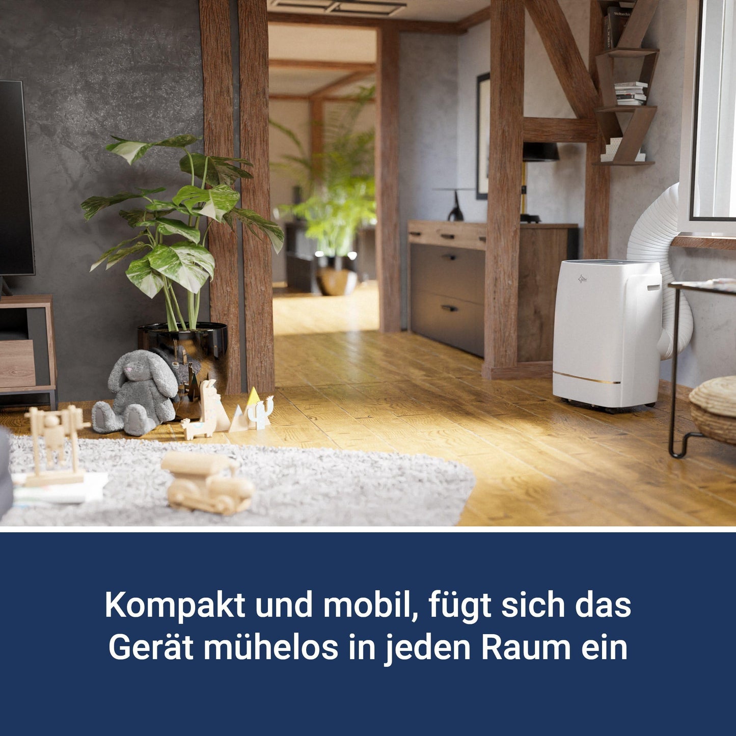 Jung AIR TV07 mobile Klimaanlage mit Fernbedienung, Entfeuchtungsfunktion, Klimagerät Mobil mit Abluftschlauch, Energieklasse A,