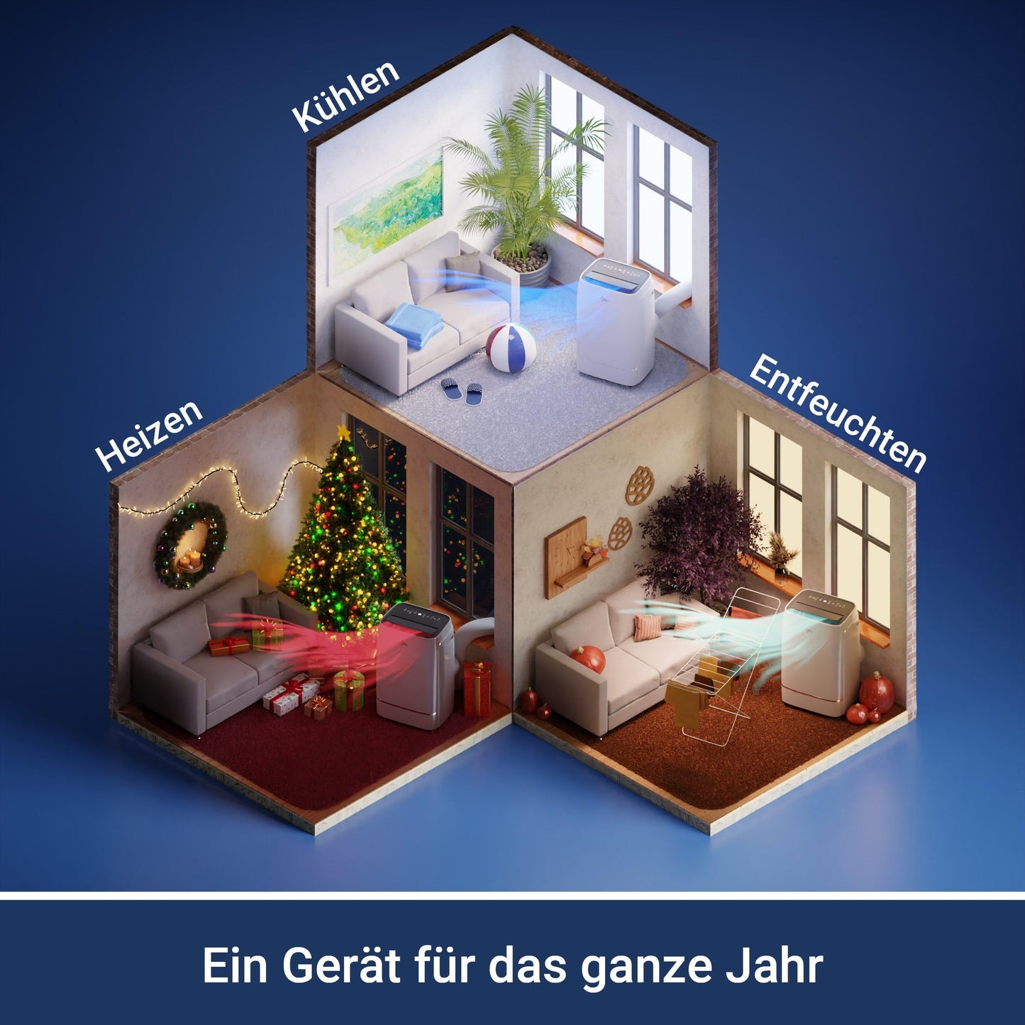 Jung AIR TV07 mobile Klimaanlage mit Fernbedienung, Entfeuchtungsfunktion, Klimagerät Mobil mit Abluftschlauch, Energieklasse A,