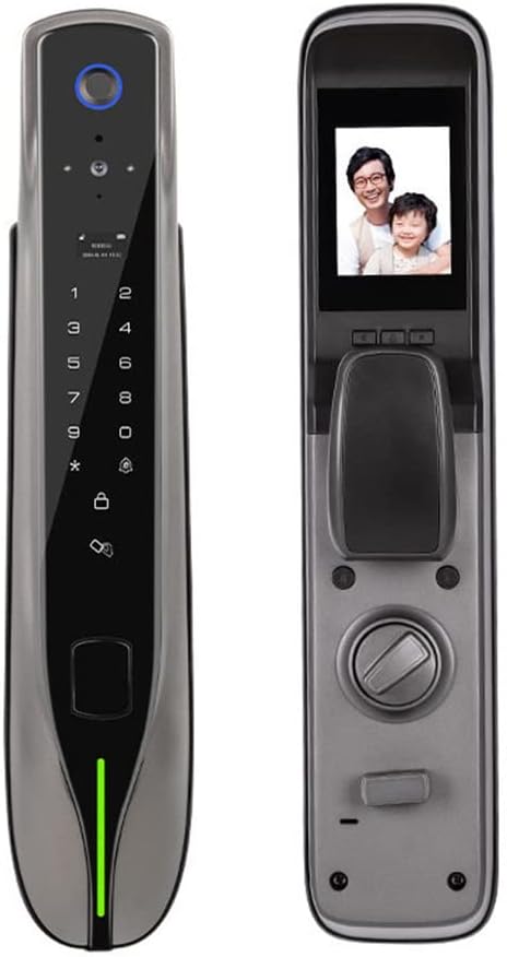 KANBUN Automatic Built-in WiFi App Remote Lock Detection Fingerprint Password Card Button Smart Door Lock (Color : Black, Size : 30x388mm)