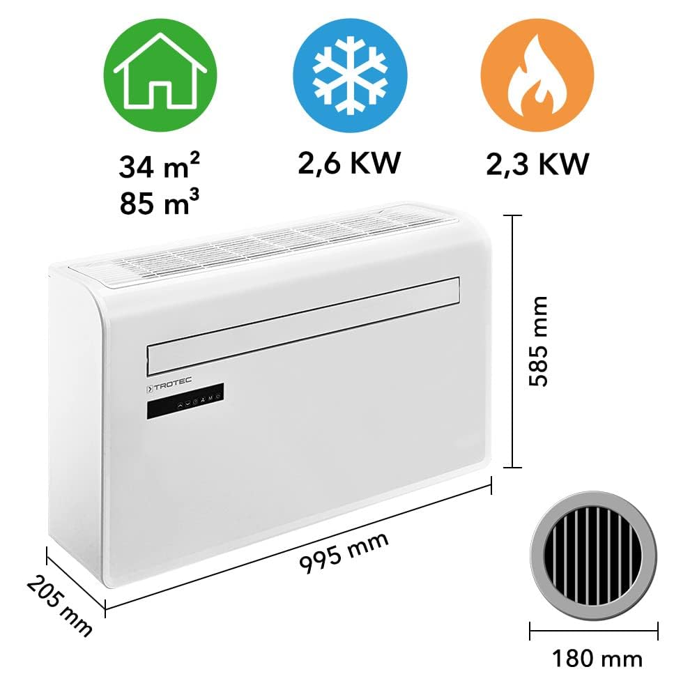 TROTEC Lokales Klimagerät mit Heizfunktion PAC-W 2650 SH mobile Klimaanlage 4-in-1 Kühlung, Beheizung, Ventilation