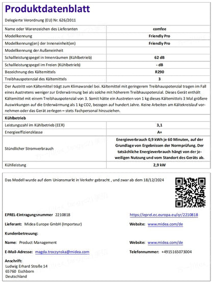 Comfee Mobiles Klimagerät Umweltfreundliches KältemittelPro, 3-in-1 Klimaanlage mit Abluftschlauch, Kühlen und Entfeuchten und Ventilieren