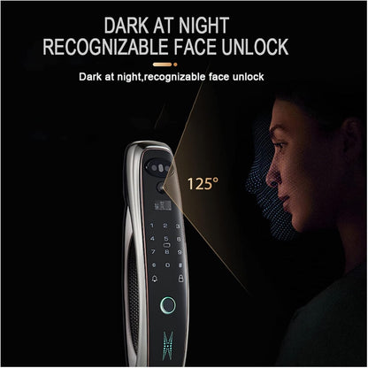Tuya Smart 3D Face Door Lock Security Face Camera Monitor Intelligent Fingerprint Password Biometric Electronic Key Unlocking Smart Lock (GOLD-30-240-6068) Progress Octopus Foot