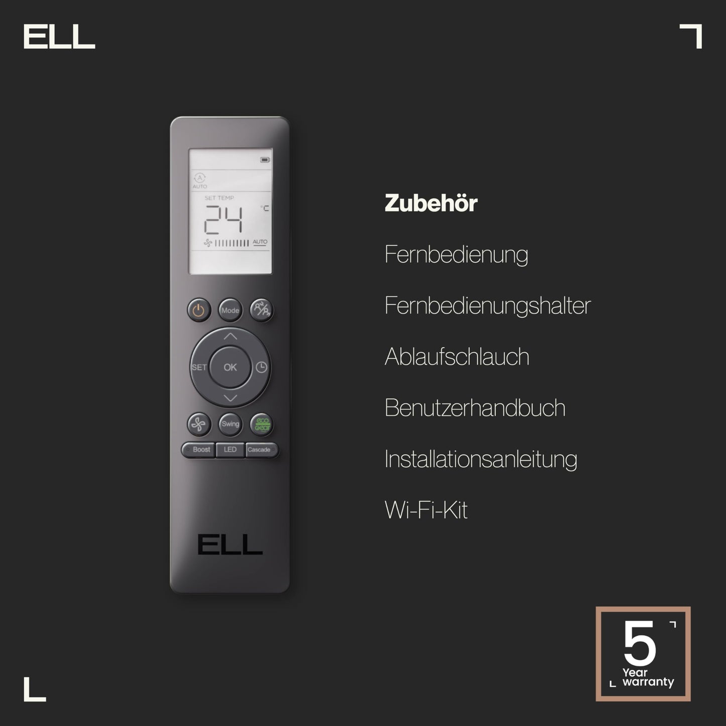 ELL Split-Klimaanlage 9000 BTU Kühlleistung & 13000 BTU Heizleistung