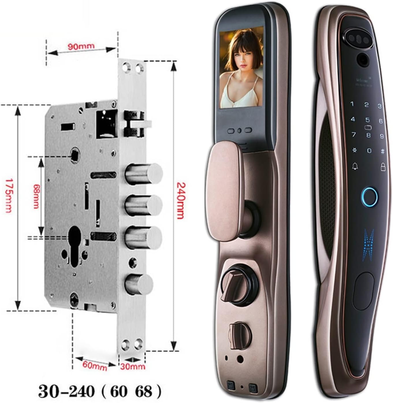 Tuya Smart 3D Face Door Lock Security Face Camera Monitor Intelligent Fingerprint Password Biometric Electronic Key Unlocking Smart Lock (GOLD-30-240-6068) Progress Octopus Foot