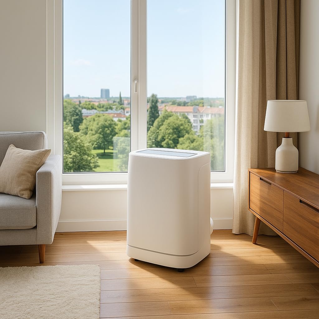 Jung AIR TV07 mobile Klimaanlage mit Fernbedienung,  Entfeuchtungsfunktion, Klimagerät Mobil mit Abluftschlauch, Energieklasse A,