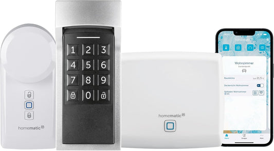 Homematic IP Starter Set Mini Zutritt, Smart Home, elektronisches Türschloss, Smart Lock, steuerbar per App, Alexa & Google Assistant + Homematic IP Keypad, Haustür öffnen und Schließen mit Zahlencode