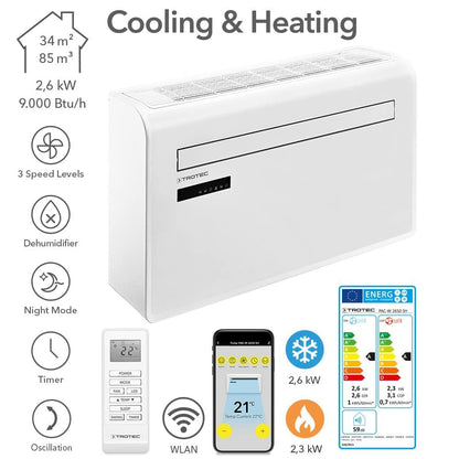 TROTEC Lokales Klimagerät mit Heizfunktion PAC-W 2650 SH mobile Klimaanlage 4-in-1 Kühlung, Beheizung, Ventilation