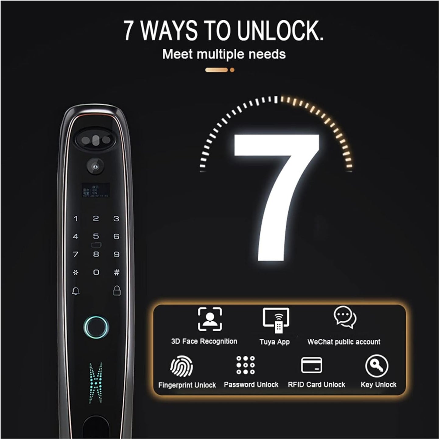 Tuya Smart 3D Face Door Lock Security Face Camera Monitor Intelligent Fingerprint Password Biometric Electronic Key Unlocking Smart Lock (GOLD-30-240-6068) Progress Octopus Foot