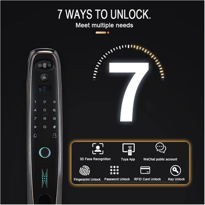 Tuya Smart 3D Face Door Lock Security Face Camera Monitor Intelligent Fingerprint Password Biometric Electronic Key Unlocking Smart Lock (GOLD-30-240-6068) Progress Octopus Foot