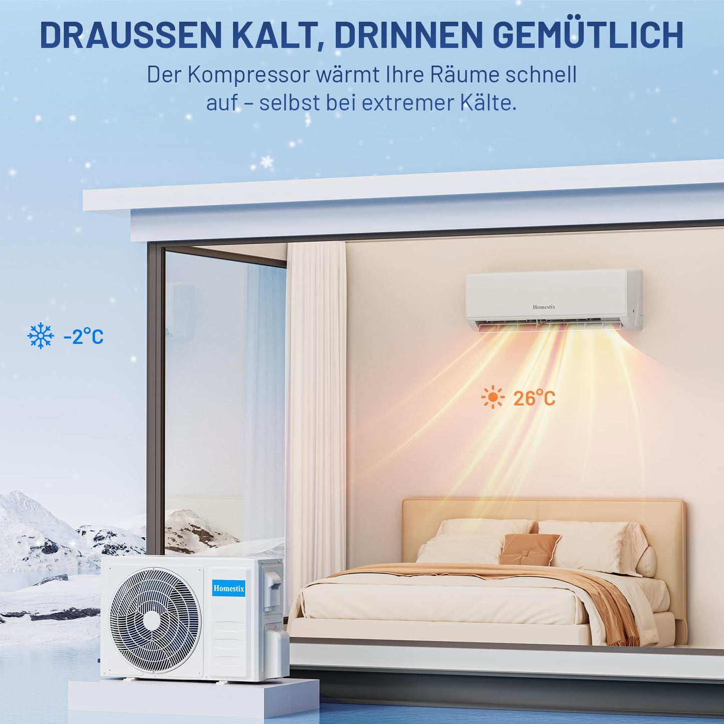 Split Klimaanlage 12000 BTU，4-in-1-Kältegerät mit Heizen, Kühlen, Entfeuchten und Lüften