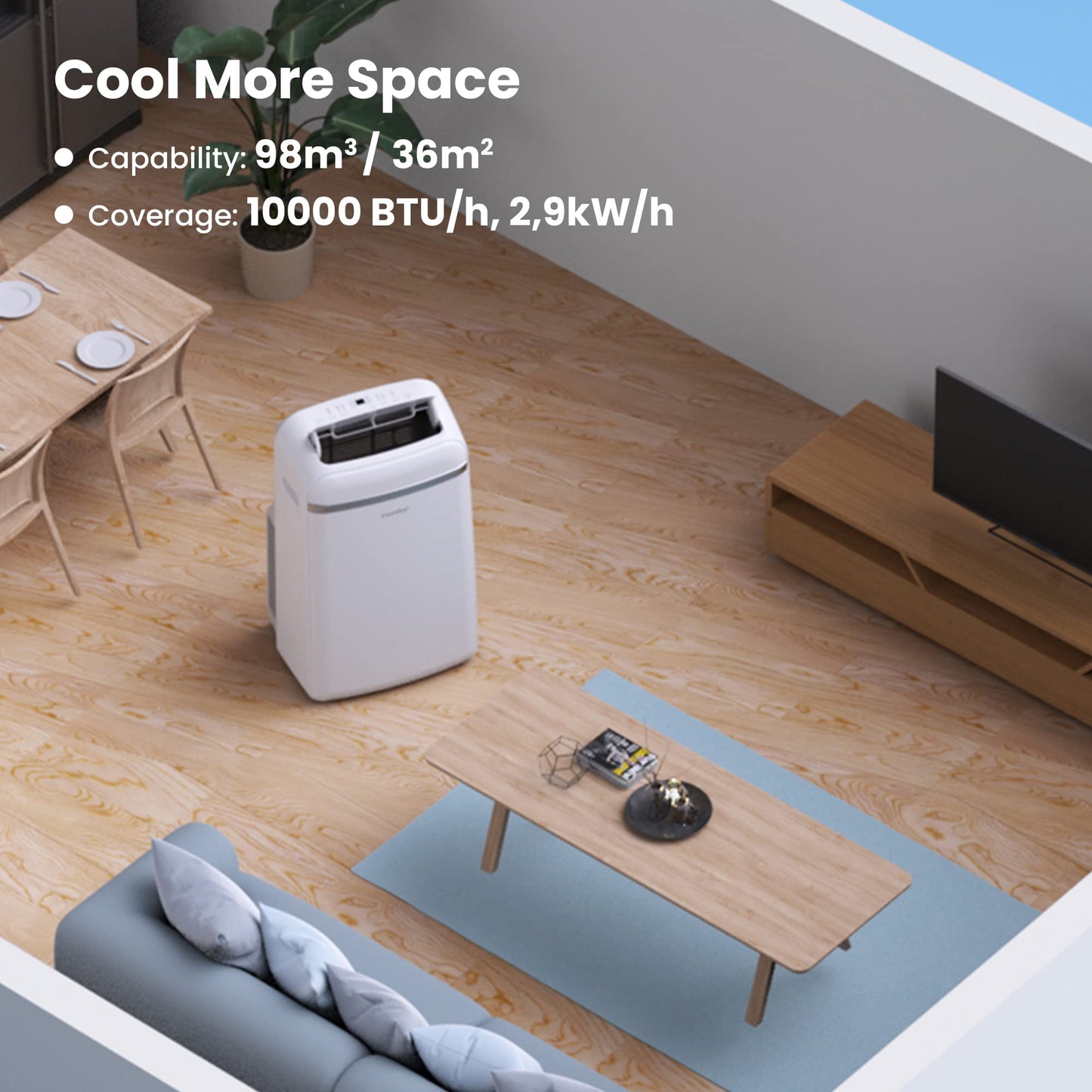 Comfee Mobiles Klimagerät Umweltfreundliches KältemittelPro, 3-in-1 Klimaanlage mit Abluftschlauch, Kühlen und Entfeuchten und Ventilieren