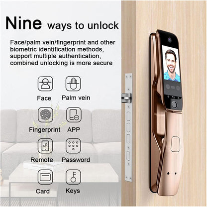 Tuya APP Fernbedienung Sprachsprechanlage 3D Gesichtserkennung Smart Türschloss mit Kamera Palmprint Passwort Smart Lock (Farbe: 30240 Zwei Batterien, Größe: 1 Stück)