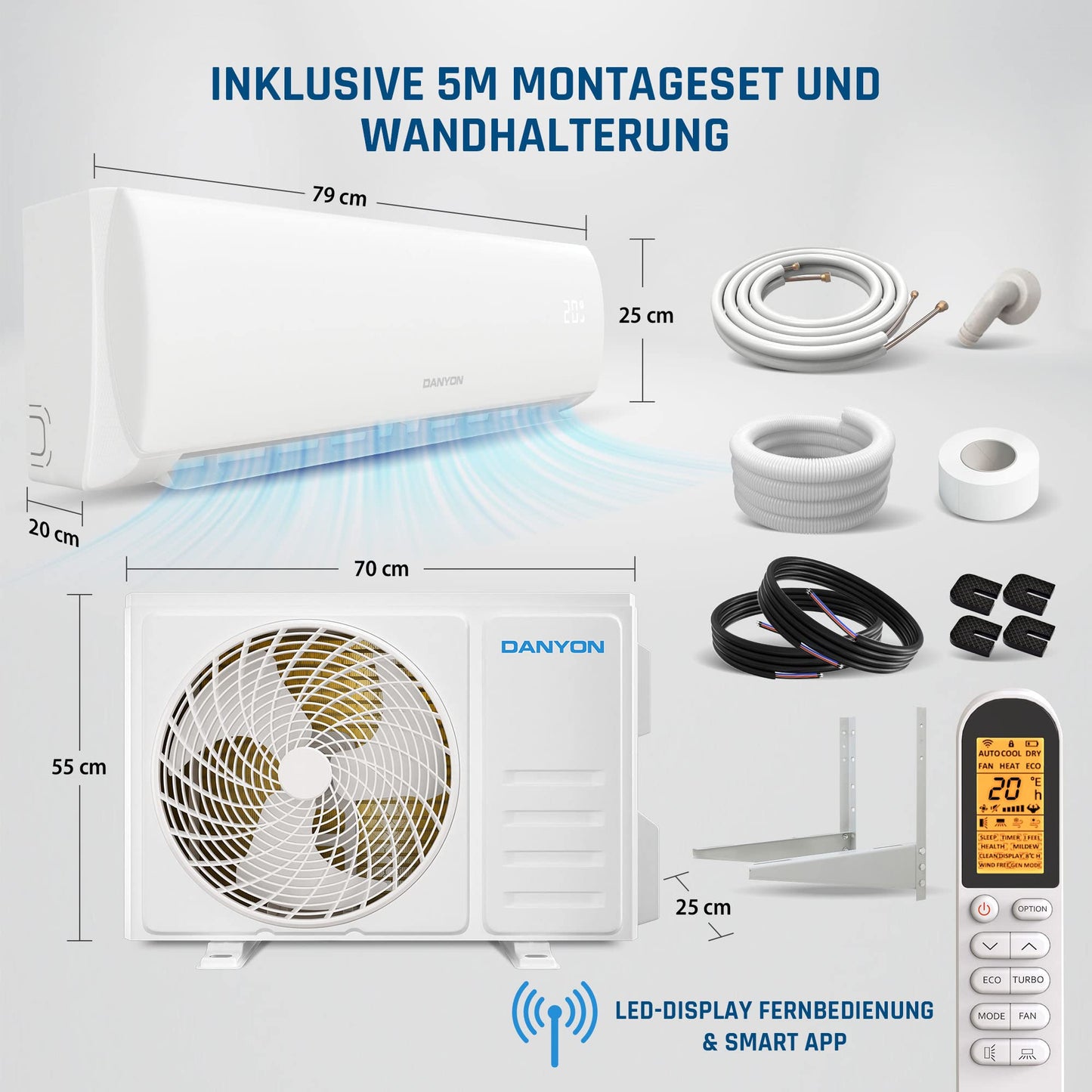 Danyon Klimaanlage Split - 12000 BTU - 3,4 kW, Selbstreinigung, leise, Smart Home, Inverter Klimagerät mit Heizfunktion