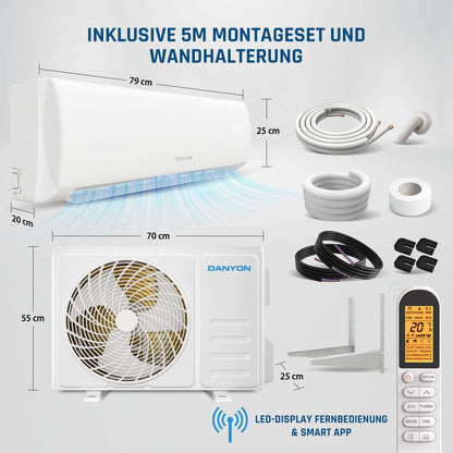 Danyon Klimaanlage Split - 12000 BTU - 3,4 kW, Selbstreinigung, leise, Smart Home, Inverter Klimagerät mit Heizfunktion
