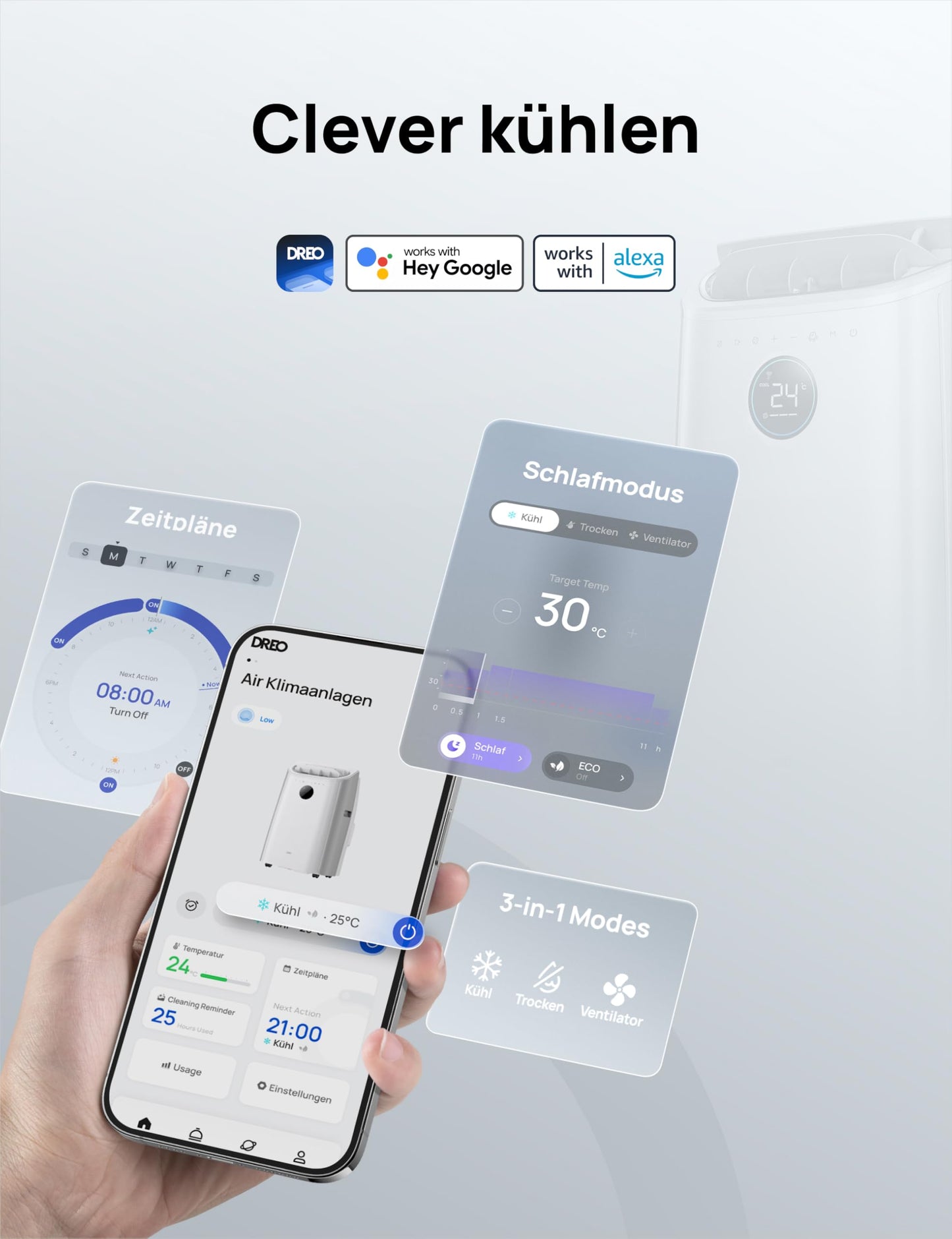 Dreo Tragbare Klimaanlagen, 12.000 BTU Klimaanlage für Schlafzimmer mit abflussfreier Kühlung, APP/Stimme/Fernbedienung