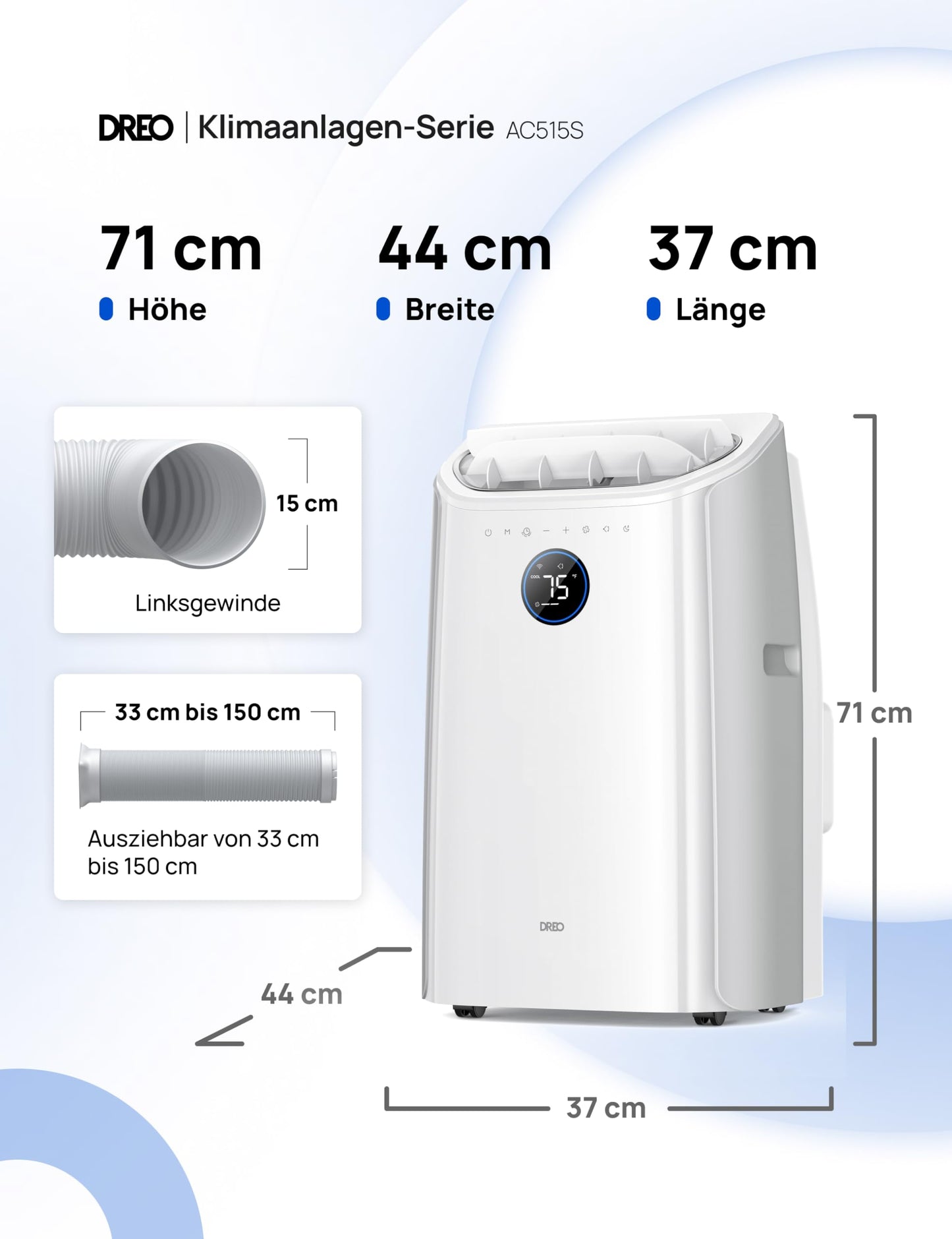 Dreo Tragbare Klimaanlagen, 10.000 BTU AC Einheit für Schlafzimmer mit Drainagefreier Kühlung, APP/Stimme/Fernbedienung