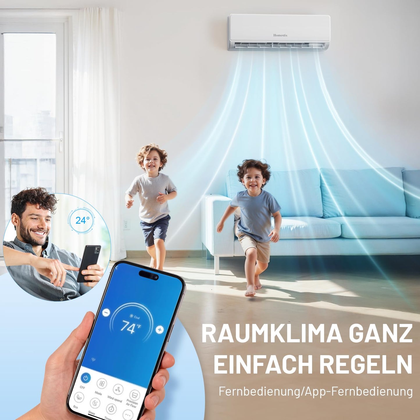 Split Klimaanlage 12000 BTU，4-in-1-Kältegerät mit Heizen, Kühlen, Entfeuchten und Lüften