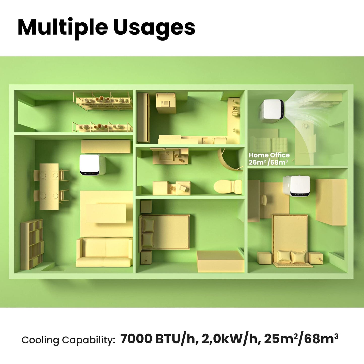 Comfee Mobiles Klimagerät MPPH-09CRN7, 9000 BTU 2,6kW, Kühlen&Ventilieren&Entfeuchten, Raumgröße bis 88m³(33㎡)