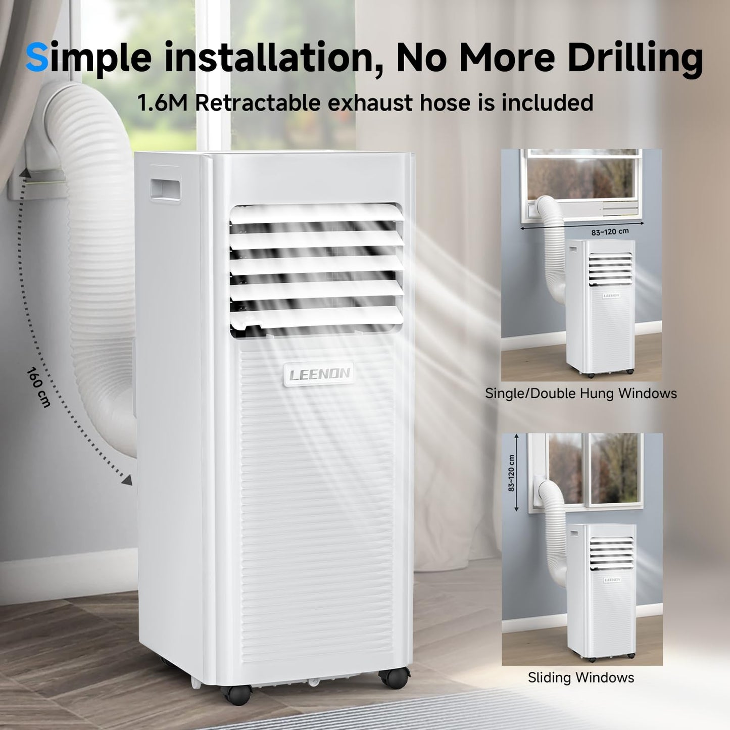 Klimaanlage Mobil 9000 BTU, LEENON Mobil Klimagerät 4 in 1 Kühlen Entfeuchten Ventilato& Schlafmodus, 2.6KW Mobile Klimaanlage mit Abluftschlauch