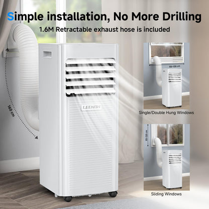 Klimaanlage Mobil 9000 BTU, LEENON Mobil Klimagerät 4 in 1 Kühlen Entfeuchten Ventilato& Schlafmodus, 2.6KW Mobile Klimaanlage mit Abluftschlauch