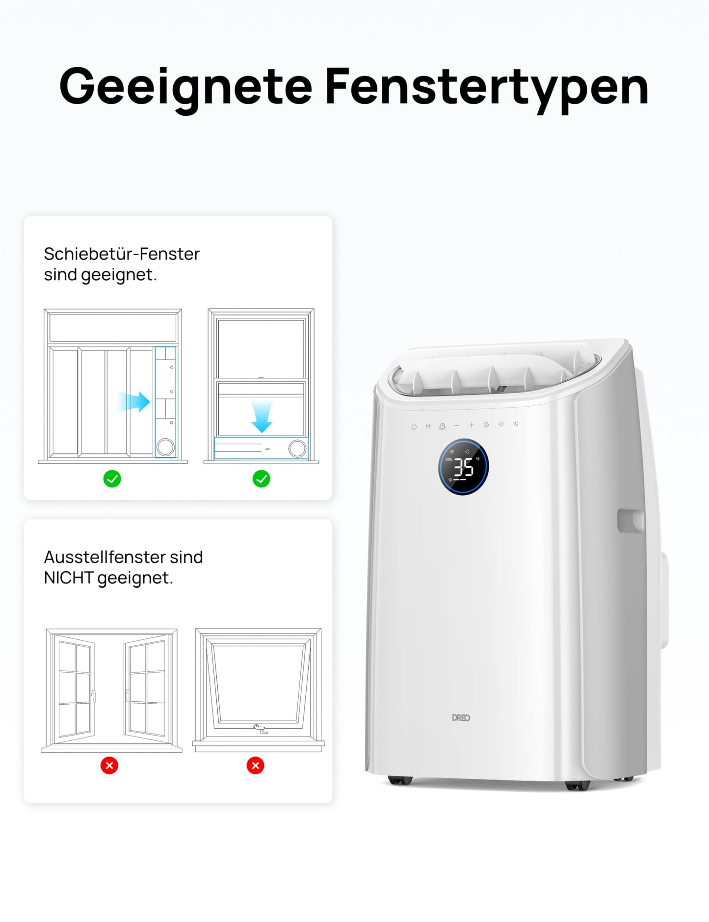Dreo Tragbare Klimaanlagen, 10.000 BTU AC Einheit für Schlafzimmer mit Drainagefreier Kühlung, APP/Stimme/Fernbedienung
