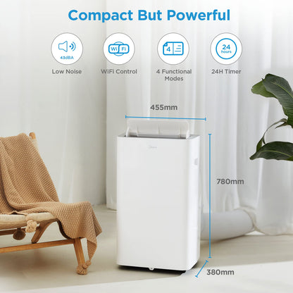 Midea Mobiles Klimagerät Silent Cool 26 Pro, 9000 BTU 2,6kW, Kühlen&Ventilieren&Entfeuchten, Raumgröße bis 88m³(33㎡)