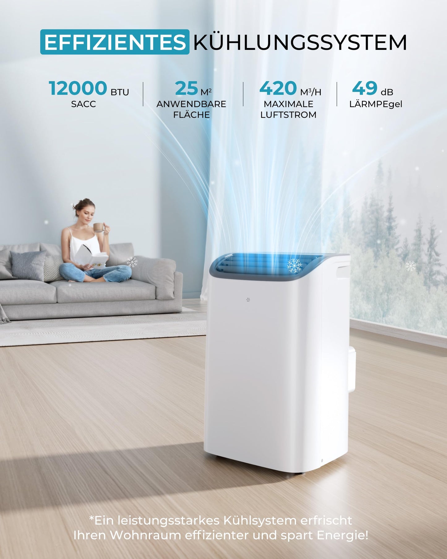 EUHOMY Mobile Klimaanlage 12000 BTU mit Abluftschlauch | 3-in-1 Mobiles Klimagerät