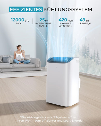 EUHOMY Mobile Klimaanlage 12000 BTU mit Abluftschlauch | 3-in-1 Mobiles Klimagerät