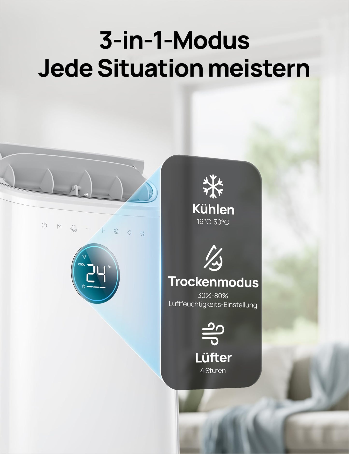 Dreo Tragbare Klimaanlagen, 12.000 BTU Klimaanlage für Schlafzimmer mit abflussfreier Kühlung, APP/Stimme/Fernbedienung
