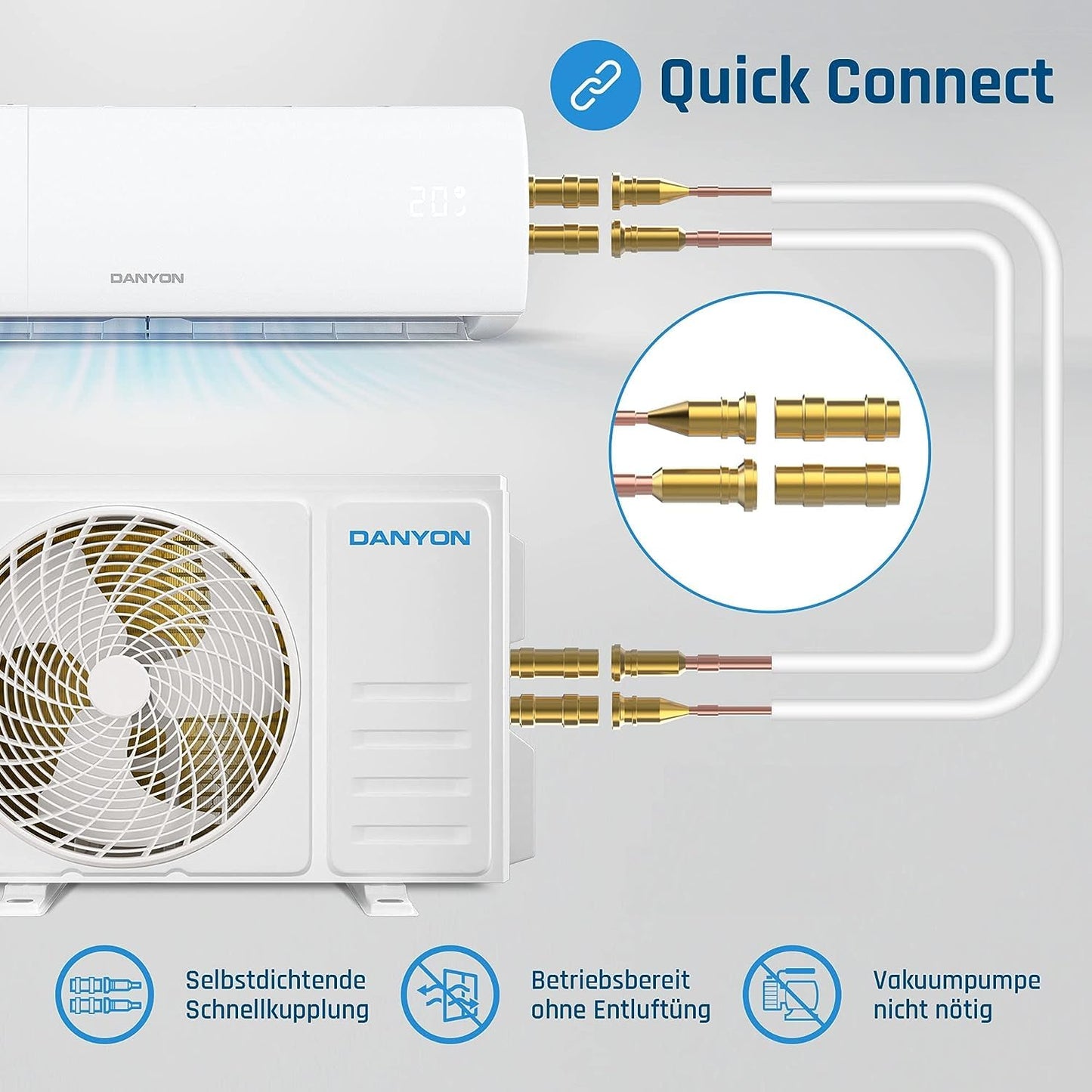 Danyon Split Klimaanlage Quick Connect - 12000 BTU (3,4 kW) - Inverter Klimagerät mit Heizfunktion