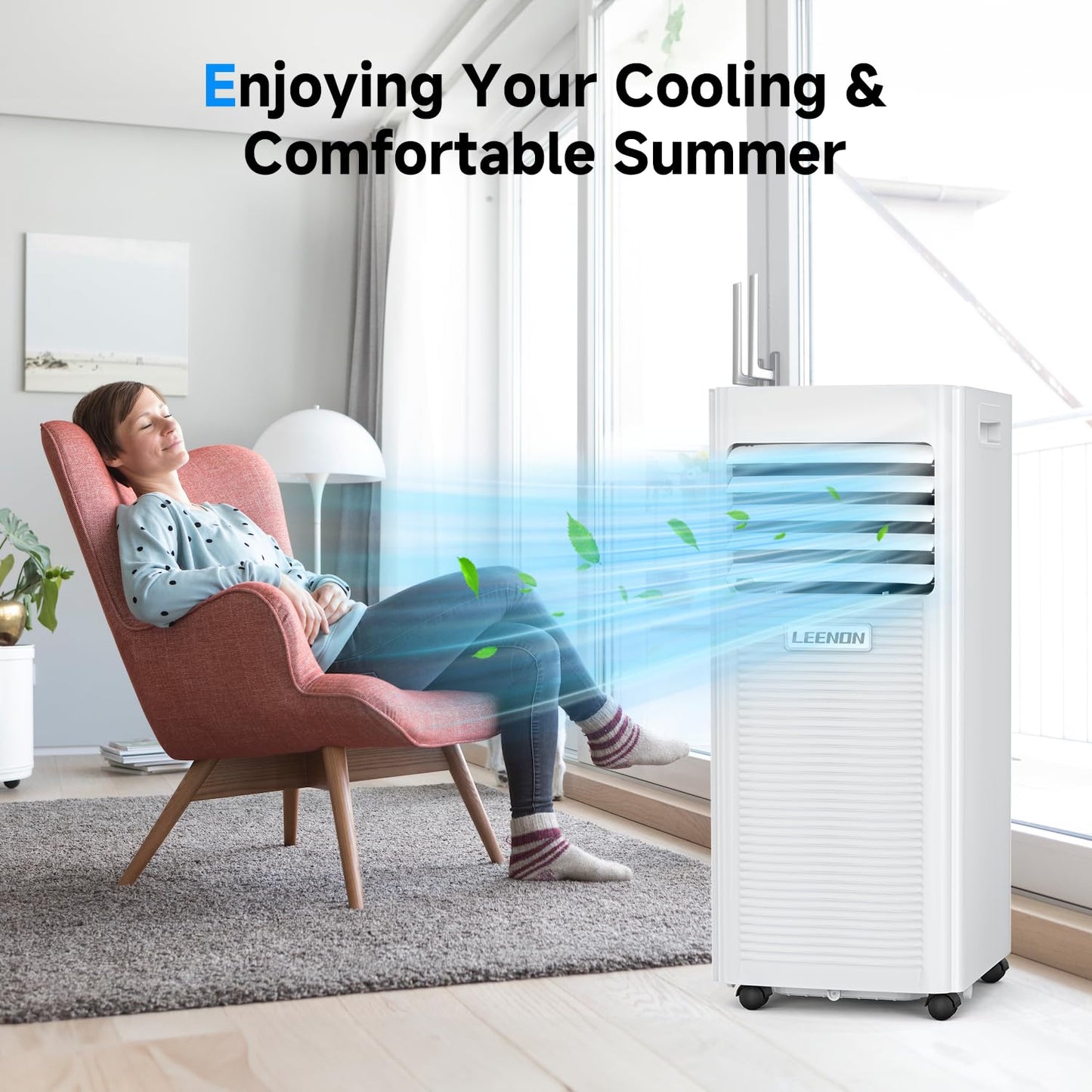 Klimaanlage Mobil 9000 BTU, LEENON Mobil Klimagerät 4 in 1 Kühlen Entfeuchten Ventilato& Schlafmodus, 2.6KW Mobile Klimaanlage mit Abluftschlauch