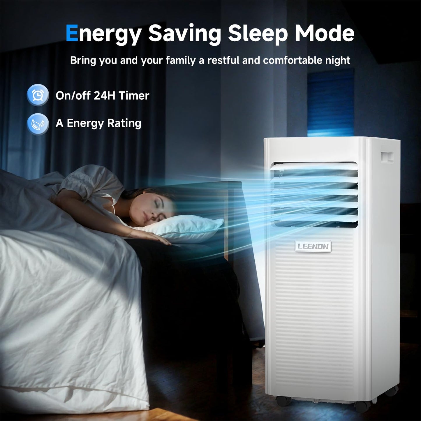 Klimaanlage Mobil 9000 BTU, LEENON Mobil Klimagerät 4 in 1 Kühlen Entfeuchten Ventilato& Schlafmodus, 2.6KW Mobile Klimaanlage mit Abluftschlauch