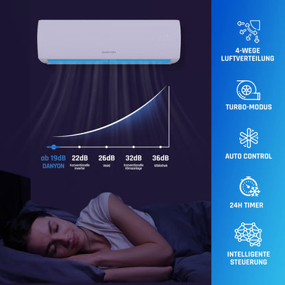 Danyon Klimaanlage Split - 12000 BTU - 3,4 kW, Selbstreinigung, leise, Smart Home, Inverter Klimagerät mit Heizfunktion