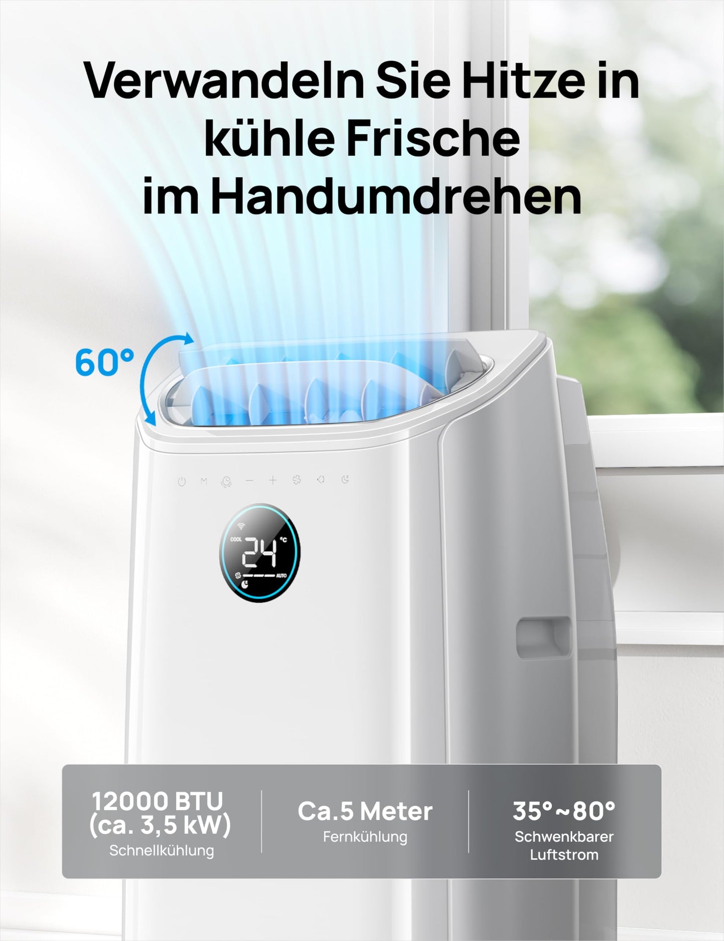Dreo Tragbare Klimaanlagen, 12.000 BTU Klimaanlage für Schlafzimmer mit abflussfreier Kühlung, APP/Stimme/Fernbedienung