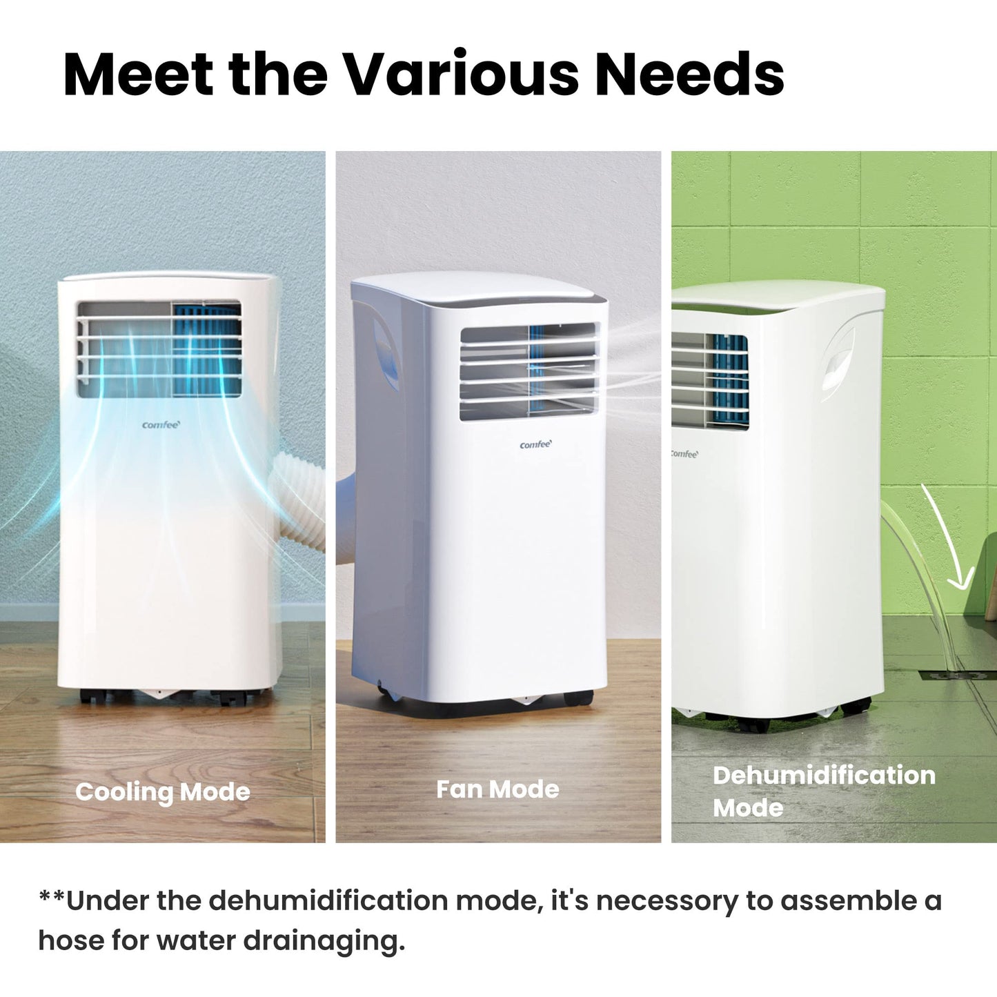 Comfee Mobiles Klimagerät MPPH-09CRN7, 9000 BTU 2,6kW, Kühlen&Ventilieren&Entfeuchten, Raumgröße bis 88m³(33㎡)