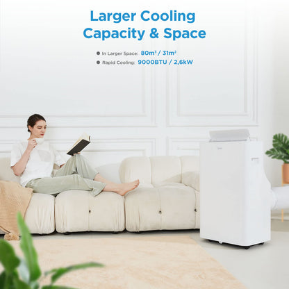Midea Mobiles Klimagerät Silent Cool 26 Pro WF, 9000 BTU 2,6kW, Kühlen&Ventilieren&Entfeuchten, Raumgröße bis 88m³(33㎡)