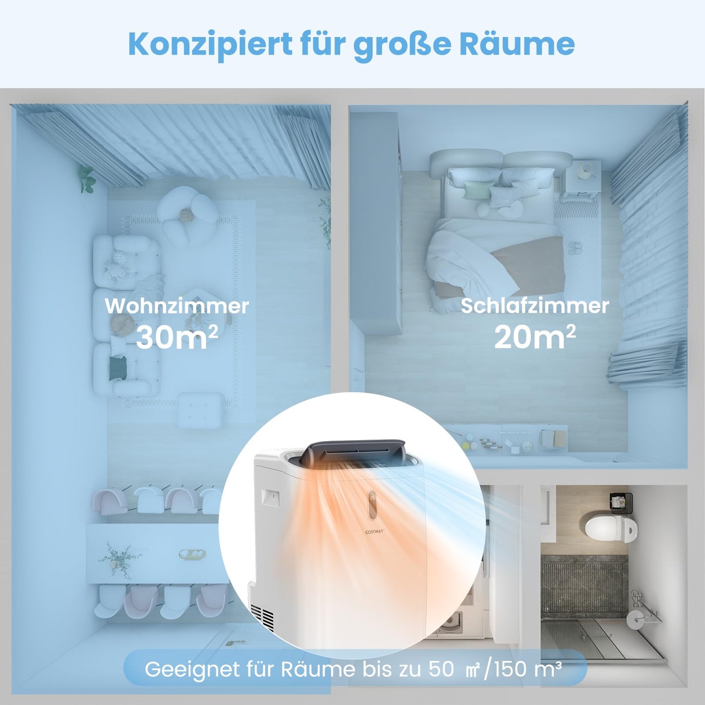 COSTWAY Klimaanlage mobil 16000BTU, Klimagerät mit Abluftschlauch