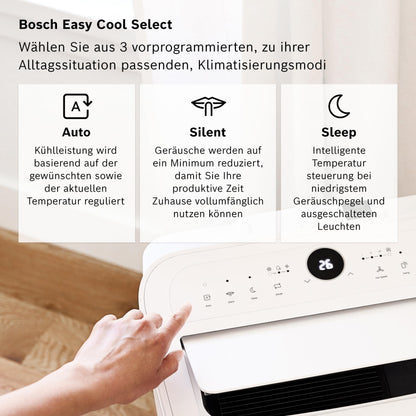 Bosch Cool 2000 Mobiles Klimagerät - 3-in-1: Klimagerät, Luftentfeuchter, Ventilator - 2,6 kW Kühlleistung für Räume