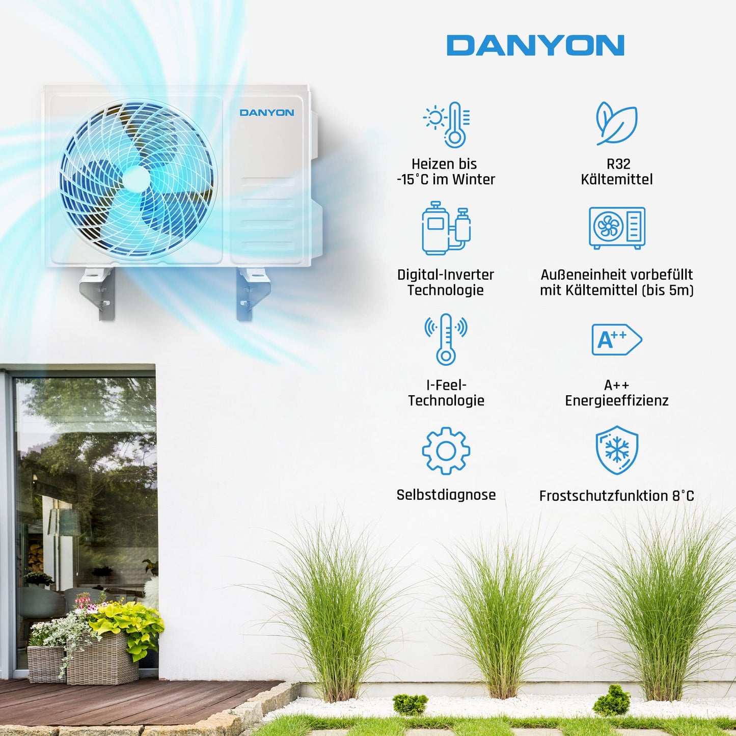 Danyon Split Klimaanlage Quick Connect - 12000 BTU (3,4 kW) - Inverter Klimagerät mit Heizfunktion
