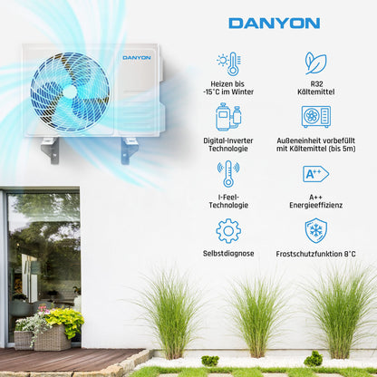Danyon Split Klimaanlage Quick Connect - 12000 BTU (3,4 kW) - Inverter Klimagerät mit Heizfunktion