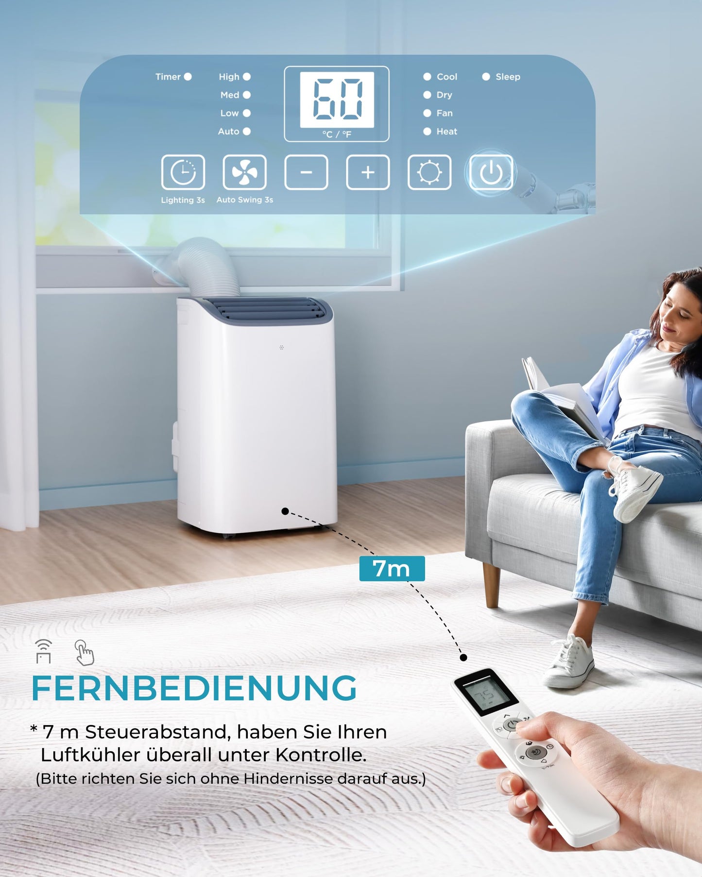 EUHOMY Mobile Klimaanlage 12000 BTU mit Abluftschlauch | 3-in-1 Mobiles Klimagerät