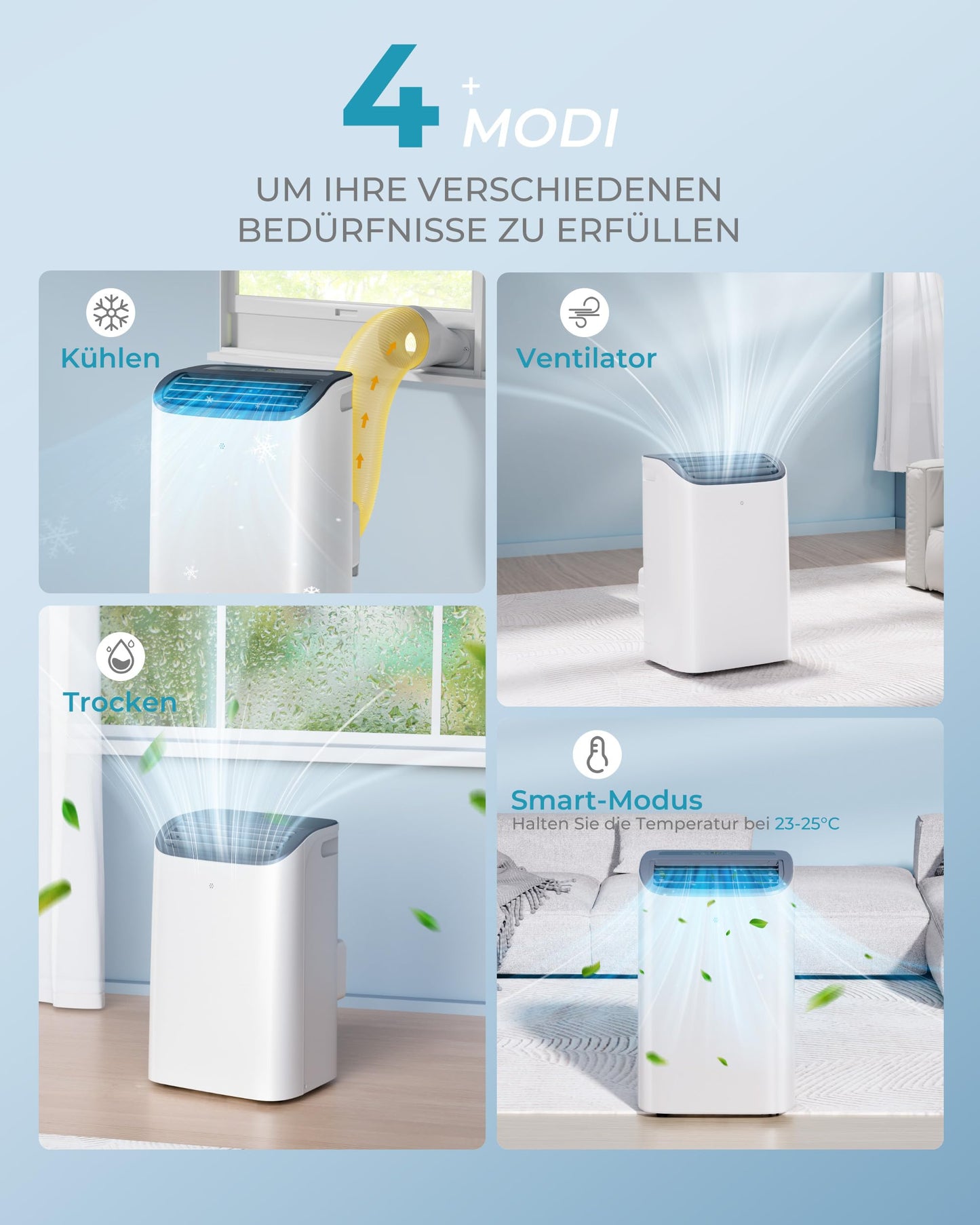 EUHOMY Mobile Klimaanlage 12000 BTU mit Abluftschlauch | 3-in-1 Mobiles Klimagerät