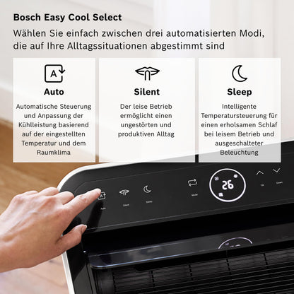 Bosch Cool 5000 Mobiles Klimagerät - 3-in-1 Klimaanlage, Luftentfeuchter, Ventilator - 3,4 kW für Räume bis zu 46 m²